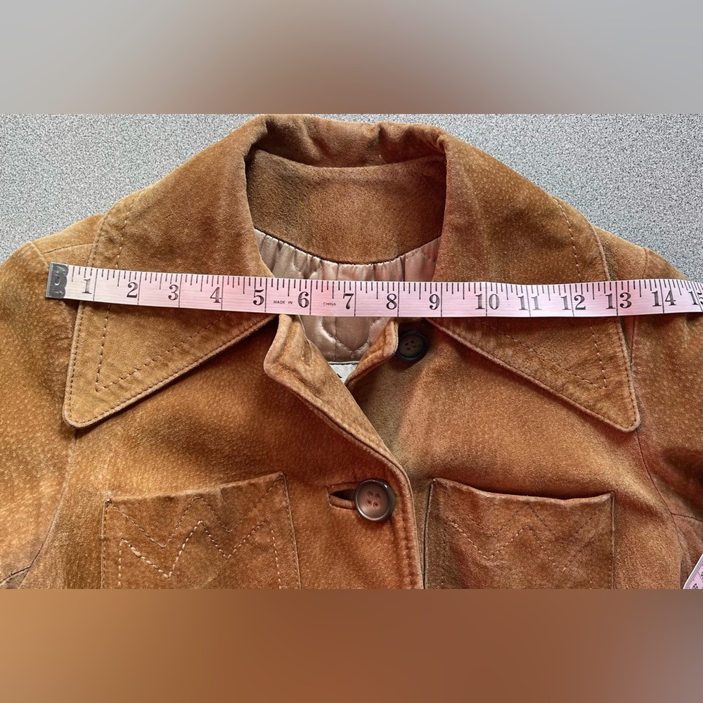 Vintage Victoria 70s Long Suede Tan Button Down Jacket - Picture 9 of 15